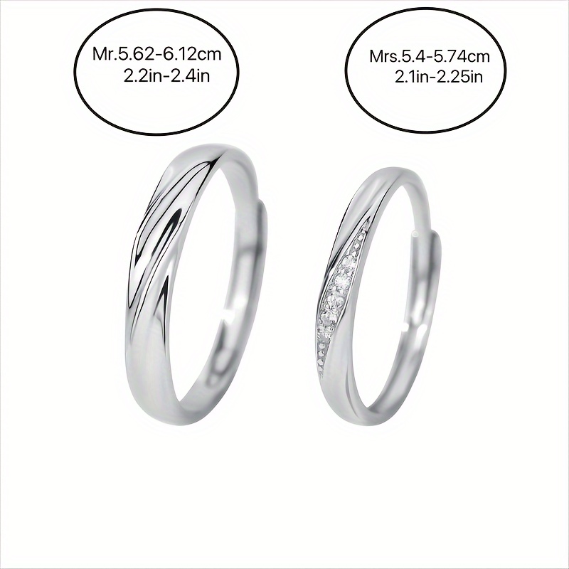 2pcs S925 Pure Silvery Wedding Ring with Synthetic Zirconia